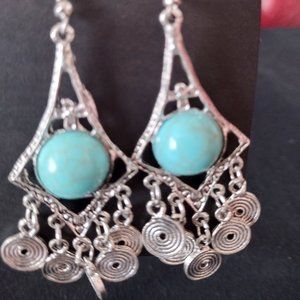 Boho Inspired Turquoise Drop Earrings